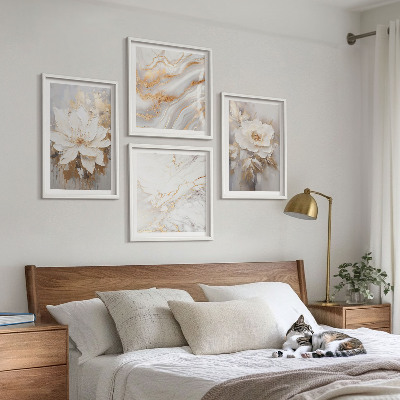 Set of 4 wall art pieces Flowers abstract marble