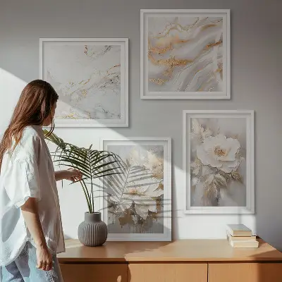 Flowers abstract marble wall art set of 4 pieces
