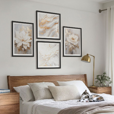 Set of 4 wall art pieces Flowers abstract marble