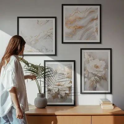 Flowers abstract marble wall art set of 4 pieces