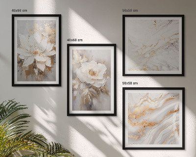 Set of 4 wall art pieces Flowers abstract marble
