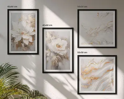 Flowers abstract marble wall art set of 4 pieces