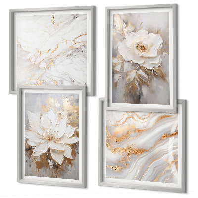 Set of 4 wall art pieces Flowers abstract marble