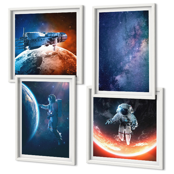 Set of 4 wall art pieces Space astronauts stars