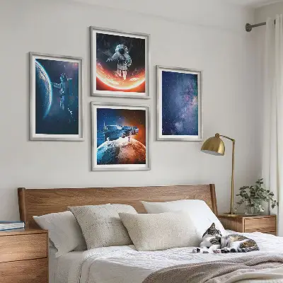 Space astronauts stars wall art set of 4 pieces