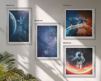 Set of 4 wall art pieces Space astronauts stars