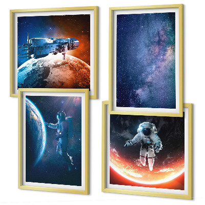 Set of 4 wall art pieces Space astronauts stars