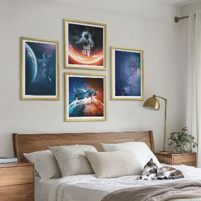 Space astronauts stars wall art set of 4 pieces