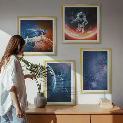 Space astronauts stars wall art set of 4 pieces