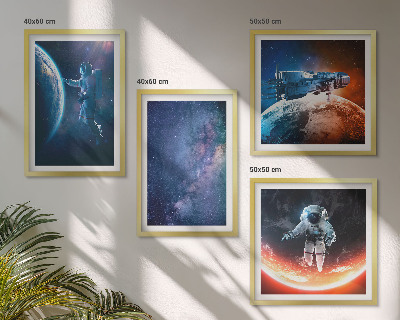 Set of 4 wall art pieces Space astronauts stars