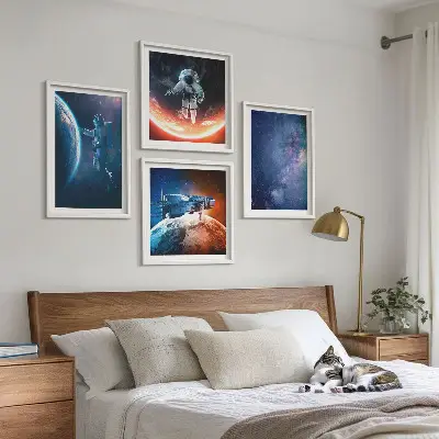 Space astronauts stars wall art set of 4 pieces
