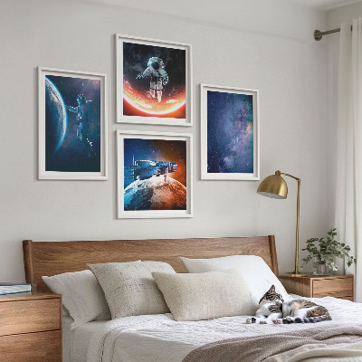 Set of 4 wall art pieces Space astronauts stars