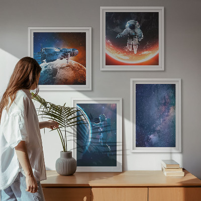 Set of 4 wall art pieces Space astronauts stars