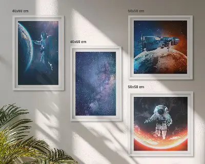 Space astronauts stars wall art set of 4 pieces