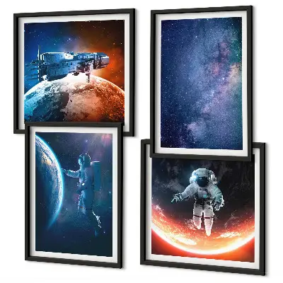 Space astronauts stars wall art set of 4 pieces