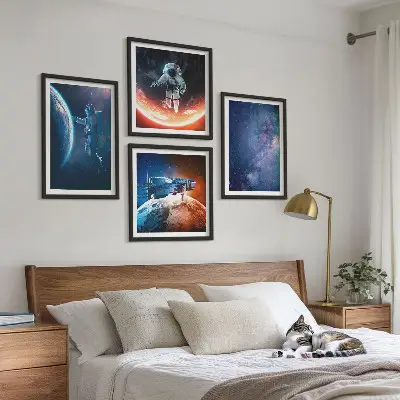 Space astronauts stars wall art set of 4 pieces