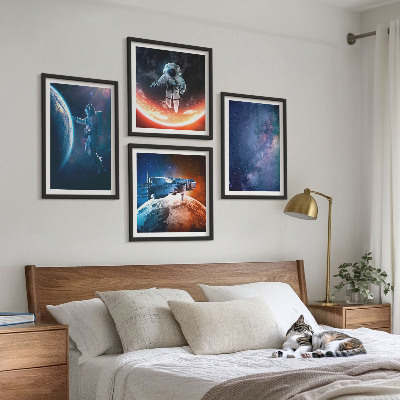 Set of 4 wall art pieces Space astronauts stars