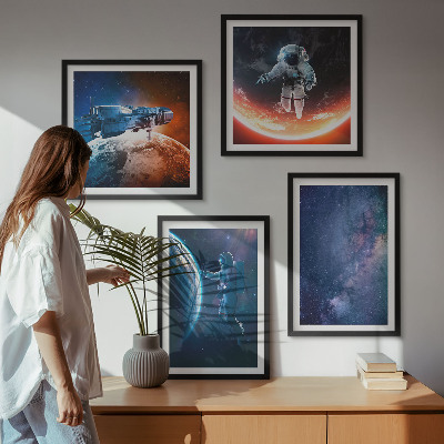 Set of 4 wall art pieces Space astronauts stars