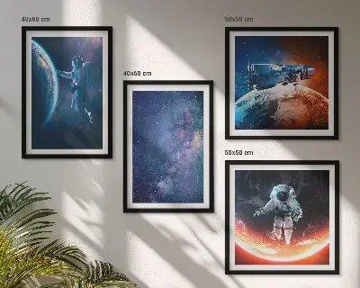 Space astronauts stars wall art set of 4 pieces