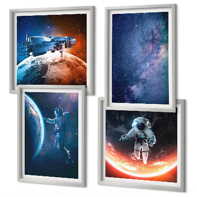 Set of 4 wall art pieces Space astronauts stars