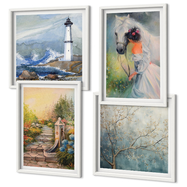 Wall art set Lighthouse Scenery Girl Horse
