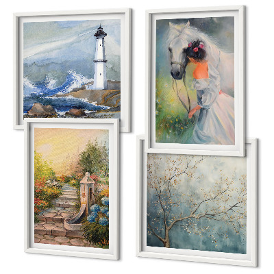 Wall art set Lighthouse Scenery Girl Horse