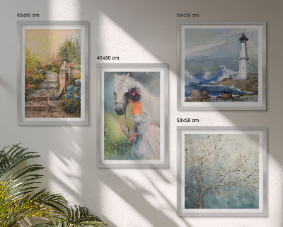 Wall art set Lighthouse Scenery Girl Horse