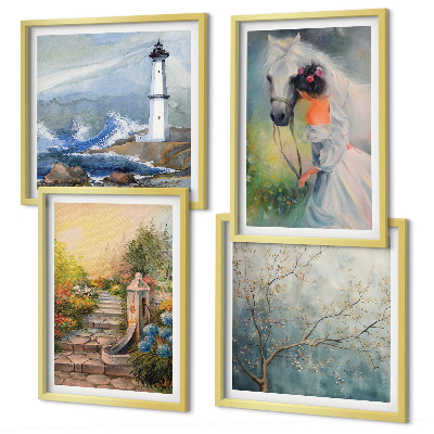 Wall art set Lighthouse Scenery Girl Horse