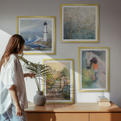 Wall art set Lighthouse Scenery Girl Horse
