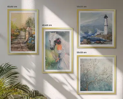 Lighthouse scenery wall art set featuring a girl and a horse
