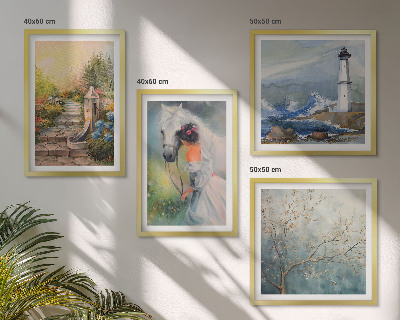 Wall art set Lighthouse Scenery Girl Horse