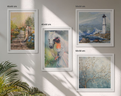 Wall art set Lighthouse Scenery Girl Horse
