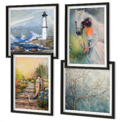 Wall art set Lighthouse Scenery Girl Horse