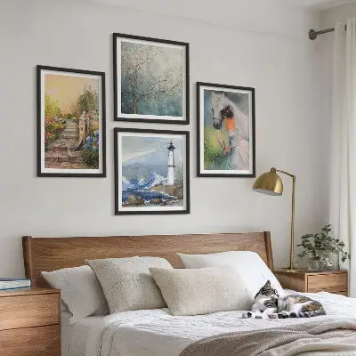 Lighthouse scenery wall art set featuring a girl and a horse
