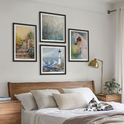 Wall art set Lighthouse Scenery Girl Horse