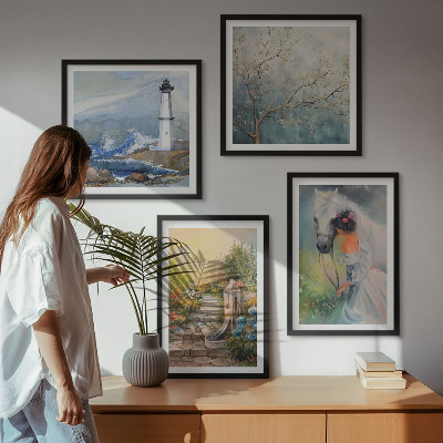 Wall art set Lighthouse Scenery Girl Horse