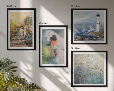 Wall art set Lighthouse Scenery Girl Horse