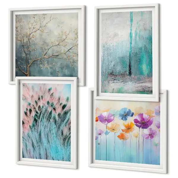 Pastel flowers background patterns set of 4 wall art pieces