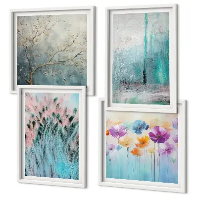 Pastel flowers background patterns set of 4 wall art pieces