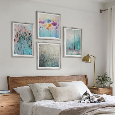 Set of 4 wall art pieces Pastel flowers background patterns