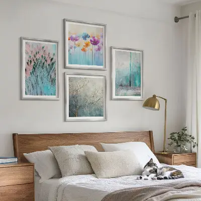 Pastel flowers background patterns set of 4 wall art pieces
