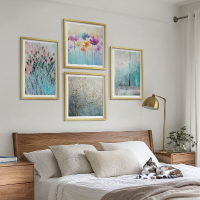 Set of 4 wall art pieces Pastel flowers background patterns
