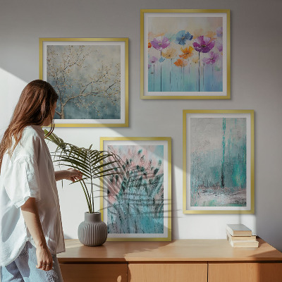 Set of 4 wall art pieces Pastel flowers background patterns