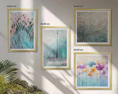 Pastel flowers background patterns set of 4 wall art pieces