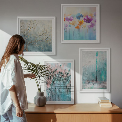 Set of 4 wall art pieces Pastel flowers background patterns
