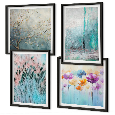 Set of 4 wall art pieces Pastel flowers background patterns