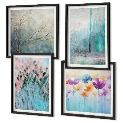 Pastel flowers background patterns set of 4 wall art pieces