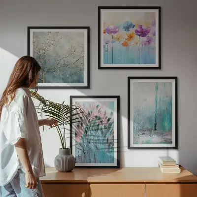 Pastel flowers background patterns set of 4 wall art pieces