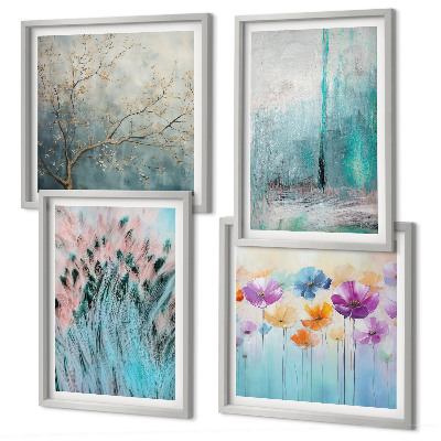 Set of 4 wall art pieces Pastel flowers background patterns