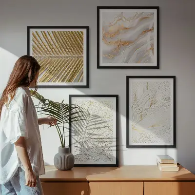 Abstract leaf pattern marble wall art set marble leaf pattern design